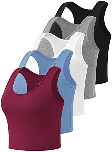 Femdouce Crop Tank Tops za žene Workout Racerback Sport Tank Tops Basic running Shirt Exercise Cotton 5 Pack