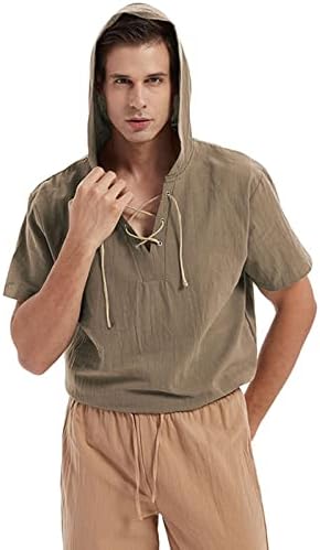 Muški vrhovi sa kapuljačom kratki rukav jednobojne pamučne platnene košulje vezice majice sa V-izrezom dukserice pulover bluza Top