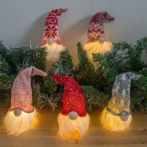 Huuog 5PCS upaljene Božić Gnome PlushTomte prisutan baterija radi zimski stol Božić dekoracije Gnome Plush