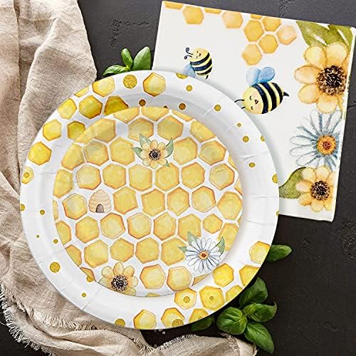 PYCALOW dekoracije za pčelinje zabave - potrepštine za zabavu na temu pčela uključuju tanjire, šolju, salvetu, pčelinji Spol otkriva