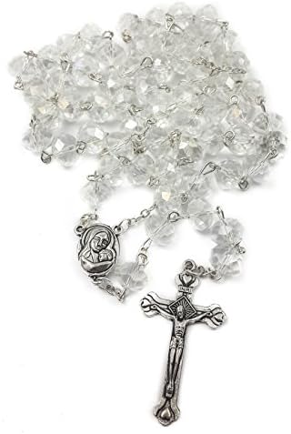 Katolička krunica Bijela jasna Kristalna Perla ogrlica sa medaljom Svetog tla i metalnom krstom zajedništva krunica Nazareth trgovina