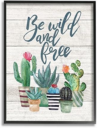 Stupell Industries Be Wild and Free cactus Succulents Watercolor Canvas Wall Art, 24 x 30, Multi-Color