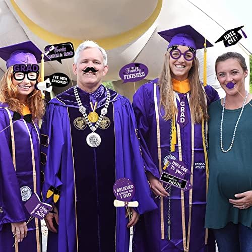 42pcs Graduation Photo Booth rekviziti 2023 Purple Photo Props Congrats Grad Veliki Selfie fotografija dekor rekvizite sa palicama