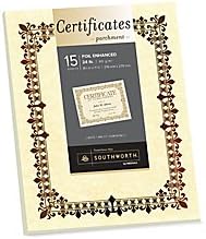 Southworth foil Enhanced pergament certifikat, 8.5 x 11, 24 lb/90 GSM, dizajn zlatne Fleur De Lis, slonovača, 15 tačaka-pakovanje