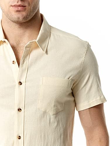 Lucmatton muški povremeni rastegnuti pamučni posteljini kratki rukav majica dolje majica Ljetnih prozračnih vitkih vrhova