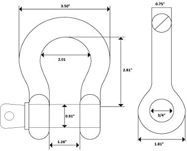 Širove luk 3/4 D Ring Ringle Čvrsto neraskidivo 28,5 tona Maksimalna snaga Snaga 7/8 '' PIN luk za vijak Teški DUŽINI D RING za Jeep