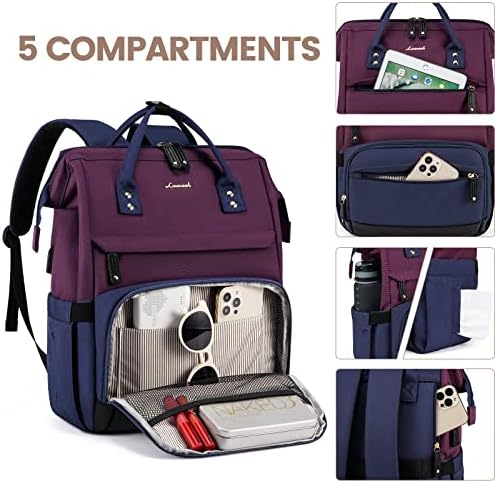 LOVEVOOK ruksak za Laptop za žene, 15,6 inčni radni poslovni ruksaci torbica sa USB portom, torba za medicinske sestre velikog kapaciteta, vodootporni Casual dnevni ruksak za putovanja, ljubičasto-plavo-crna