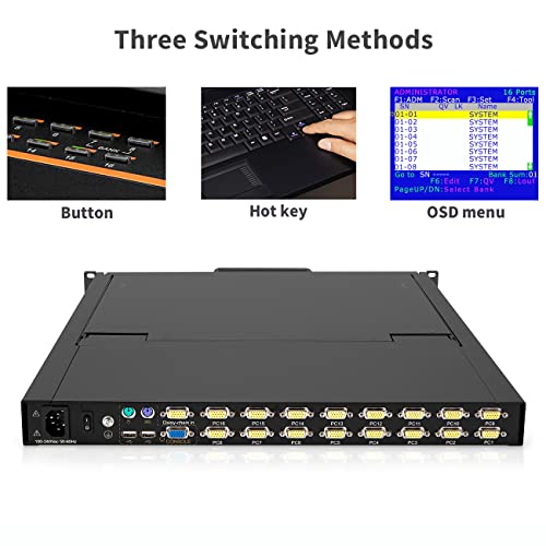 16 Port Rackmount KVM konzola-integrisani 1U VGA KVM prekidač sa 17 Rack Mount monitorom i tastaturom, 1280x1024@60Hz, rack 16 Port