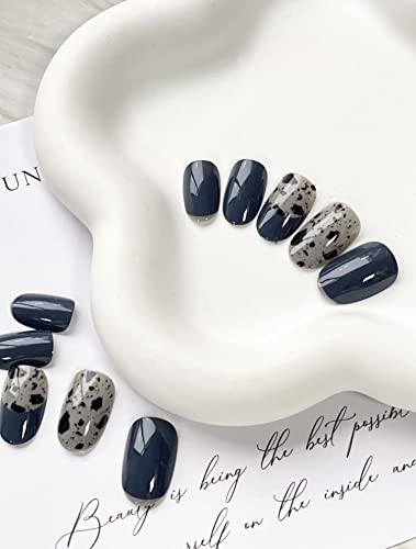 Uskršnja presa na noktima kratki badem francuski vrh lažni nokti Plava Siva full Cover lažni nokti sa uskršnjim jajetom dizajniraju