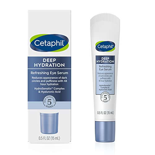 Cetaphil duboka hidratantna serum za oči, 0,5 fl oz, 48h hidratantni pod krema za oči za smanjenje pojave tamnih krugova, sa hijaluronskom