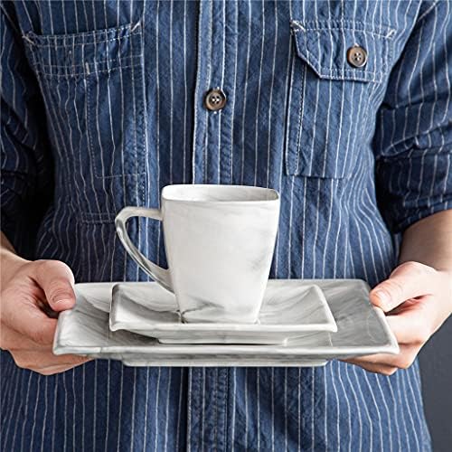 TDDGG 18 / 36pcs mramorni sivi porculan keramički setovi za piće sa šalicama za kafu, tanjure i desertne ploče za 6 osoba