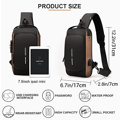 HOXSURY Sling ruksak USB vodootporna torba za grudi protiv krađe Ležerna torba za rame