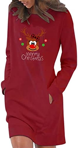 Ruziyoog ženska Dress Shirt Božić Dugi rukav Tunic haljine Santa štampani pulover Loose Fit T-Shirt bluza sa džepovima