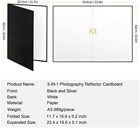 Meking 3 u 1 photography Reflector Cardboard, 17 x 12 inča sklopiva ploča difuzora svjetlosti za mrtvu prirodu, fotografisanje proizvoda