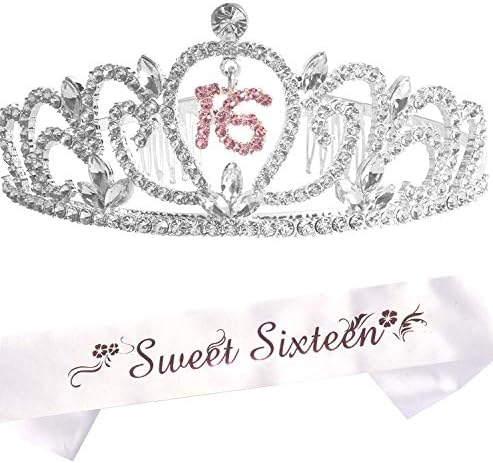 MEANT2TOBE 16. rođendan pojas i tijara za djevojčice - Fabulous Set: Glitter Sash + Super Rhinestone Srebrna Premium metalna tijara,