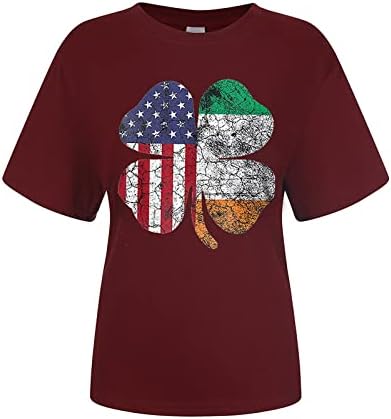 Dan američke zastave Četiri lišća za žene Shamrock casual o izrez kratki rukav irska bluza s kratkim rukavima