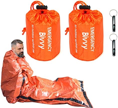 GoGood 2 pakiranja hitnih torbi za spavanje Bivvy vreća s zvižducima, lagana prijenosna oprema za preživljavanje za planinarenje na