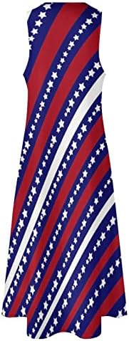 4. jula Maxi haljine za žene labave Ležerne ljetne boho haljine s V-izrezom bez rukava haljina na plaži sa američkom zastavom