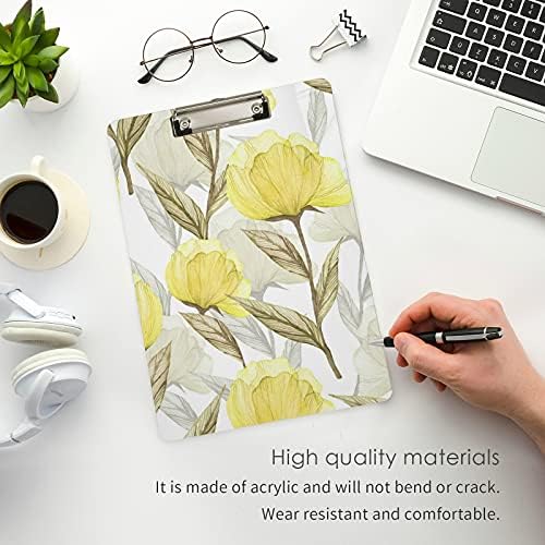 Floral Yellow Peonies Plastic Clipboard 9 x12.5 akrilne klipne ploče sa Niskoprofilnom kopčom A4 Letter Size ploča za teške uslove