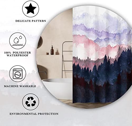 Vodenokolor Mountain tkanina zavoja za zavjese ljubičaste šume za zavjese za tuširanje za kupatilo MISTY RUSTIC PRIRODNI ART Scenografija