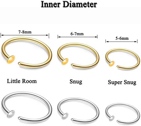 ZogCowy 6kom 22g Zlatni prsten za nos obruč hirurški čelik mala tanka hrskavica prsten za nos Tiny Snug Fit nakit za pirsing nosa