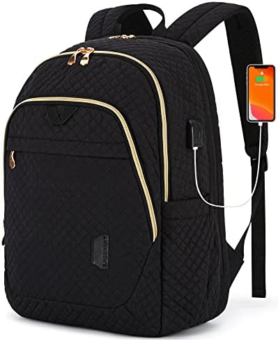 BAGSMART putni ruksak za laptop žene, 15,6 inčni ruksak za Laptop protiv krađe sa USB priključkom za punjenje vodootporan povremeni ruksak za koledž torbe za knjige računarski ruksak za posao, prošiven Crni