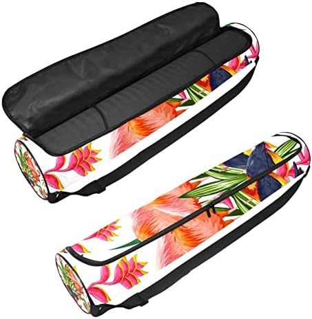 RATGDN Yoga Mat torba, Flamingo sa papagajima Bird Exercise Yoga Mat Carrier full-Zip Yoga Mat torba za nošenje sa podesivim remenom