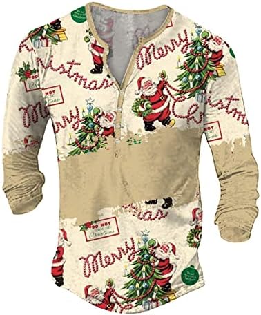 Zddo božićne košulje za muške ružne Xmas Renteer Snowflake Print dugim rukavima V rector majica niz košulju
