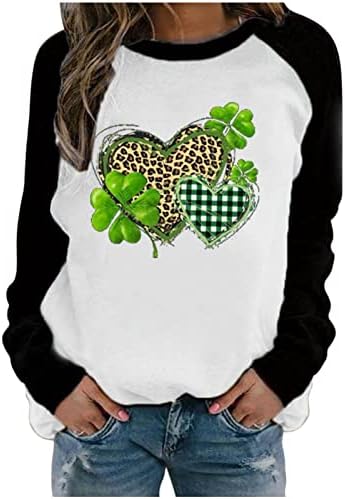 Irske majice za žene zelene majice s dugim rukavima za žene St Patricks Dan Leopard Srce vrhovi grafičkih tina za žene