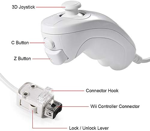 MODESLAB 4 PACK Wii Nunchuck kontroler, Nunchuk kontroleri Zamjena daljinskog upravljača kompatibilan je za Wii Wii U Console