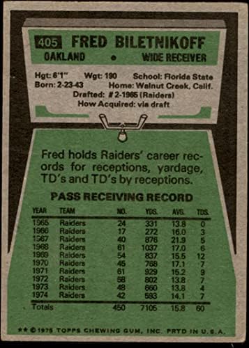 1975 TOPPS 405 Fred Biletnikoff Oakland Raiders GD + Raiders Florida St
