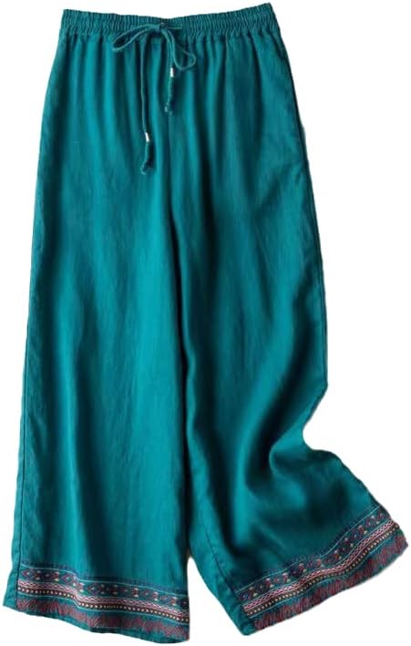 UKTZFBCTW Antikni ugodan proljetni ljetni stil Ženske pantalone High struk hlače Hakama casual široke noge pantalone 1 s