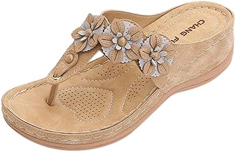 Xipcokm papuče za žensku ortopedsku podršku za luk japanke Flowers Clip Toe Wedge sandale ljetne Casual papuče cipele