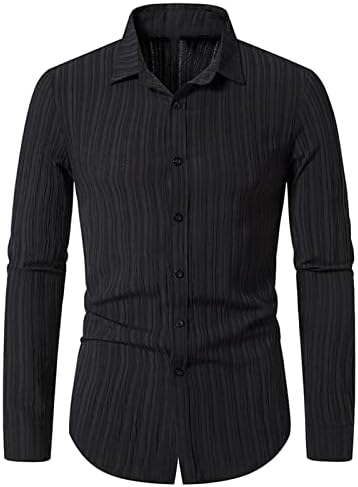 Muške haljine modni čvrsti dugmad na reveru dugi rukavi Poslovni Casual Shirt bluza vrhovi u valovitoj košulji