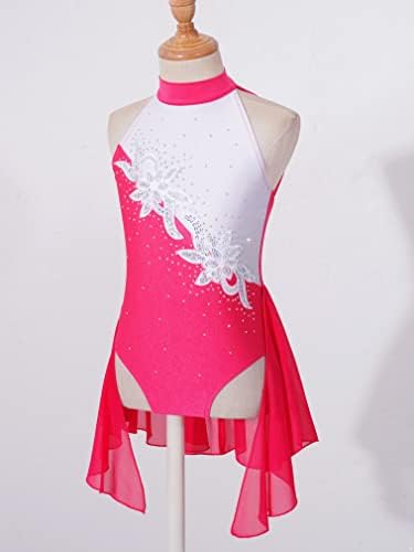 Feeshow Girls Shiny bez rukava baletni ples Leotard asimetrična šifon lirska haljina Savremeni moderni plesni prikaz