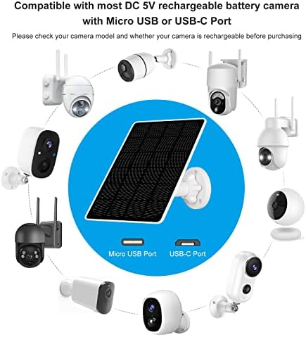 ZTGOJ solarni Panel za sigurnosnu kameru, 5w solarni panel punjač za DC 5V sigurnosnu kameru sa mikro USB I Type-C USB portom, vodootporni