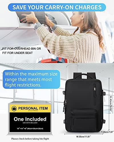 VECAVE putni ruksak za žene, odobren od avio-kompanije za nošenje ruksaka, odobren let, vodootporan 14-inčni ruksak za Laptop sa pretincem za cipele Casual daypack ruksaci Crni