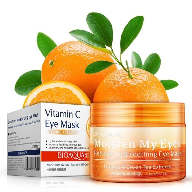 Yiylunneo narančasti maski zakrpa hidratantne svjetlosne vrećice za oči vitamin C maska ​​za oči zeleni čaj Extract Eye kožna njega