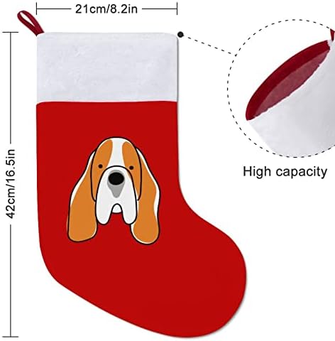 Basset Hound Božićne čarape crveni baršun s bijelim bombonskim torbama Xmas Dekoracije i pribor za porodičnu stranku