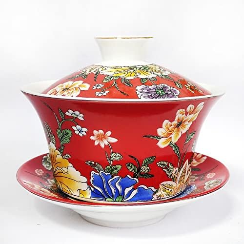 Weopycj kineski čaj za čaj, azijski tradicionalni porculan kungfu šalica za hlađenje sa poklopcem i tanjurom 6.8oz, Kina klasična