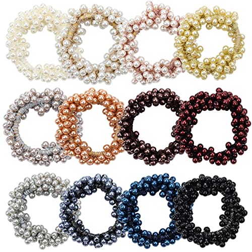 Dizila 12 paket rastezljivi Bling Glitter svjetlucavi biser vezice za kosu Scrunchies Beaded hair Elastics dekorativna tanka debela