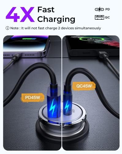 USB C car Charger, [PD45W & QC45W]Dual brzi portovi brzo punjenje auto Charger [sve Metal & Mini]upaljač Adapter za iPhone 14/13/12