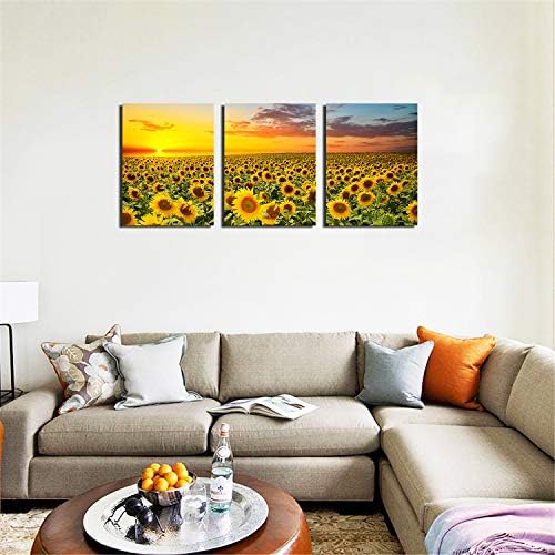 Suncokreti Slikarstvo Wall Art Canvas - Sunshine 3 Panele Uramljene slike Florals Giclee Prints Modern Početna Dekor zalazak sunca