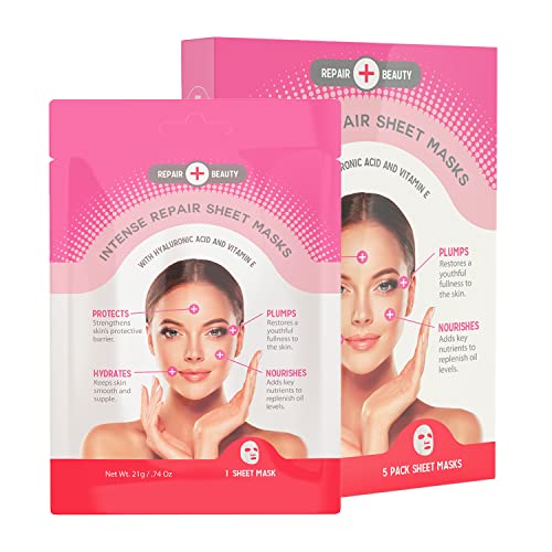 Repair Beauty hijaluronska kiselina & amp; Vitamin E maska za lice-Plumps & vlaži kožu, smanjuje bore & Fine linije, hidratantna maska-korejska Njega kože bez okrutnosti za sve tipove kože - 5 maske