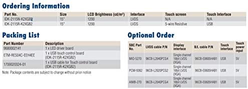 15 inča XGA 1, 200 Cd/m2 industrijski displej Ultra visoke osvetljenosti sa LED B / L, LVDS interfejsom, ekranom osetljivim na dodir