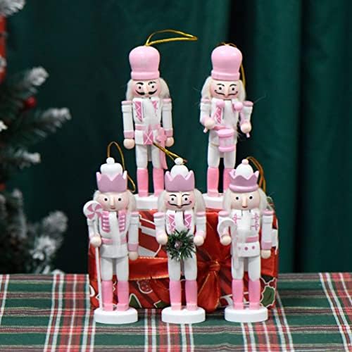 Didiseaon 5kom Božić Nutcracker figura drvena Pink Orašar vojnik Božić Nutcracker figura drvena Orašar igračka božićno drvo sto viseći