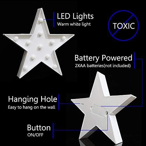 LED Marquee Star Signs noćna svjetla, stolna lampa u obliku zvijezde na baterije za djecu, beba, dijete, poklon za djevojčice, rasadnik, zidni dekor-Star