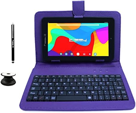 Linsay 7 2GB RAM 32GB Storage Android 12 tablet sa ljubičastom kožnom tastaturom, pop držačem i olovkom