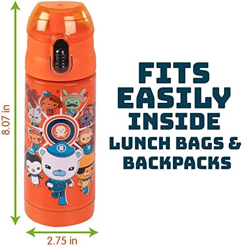 Octonauts Above & amp; Beyond Orange Stainless Steel 13 oz izolovana boca za vodu za decu - poklopac otporan na prosipanje, jednostavan