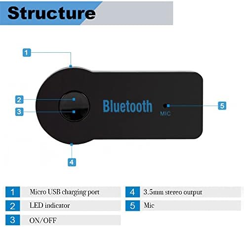Bluetooth aux Adapter za automobil, bežični audio prijemnik prijenosni kompleti adaptera za automobile bez upotrebe ruku sa AUX 3.5